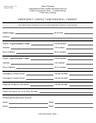 Form DPHHS-QAD/CCL-113 &quot;Emergency Contact and Parental Consent&quot; - Montana