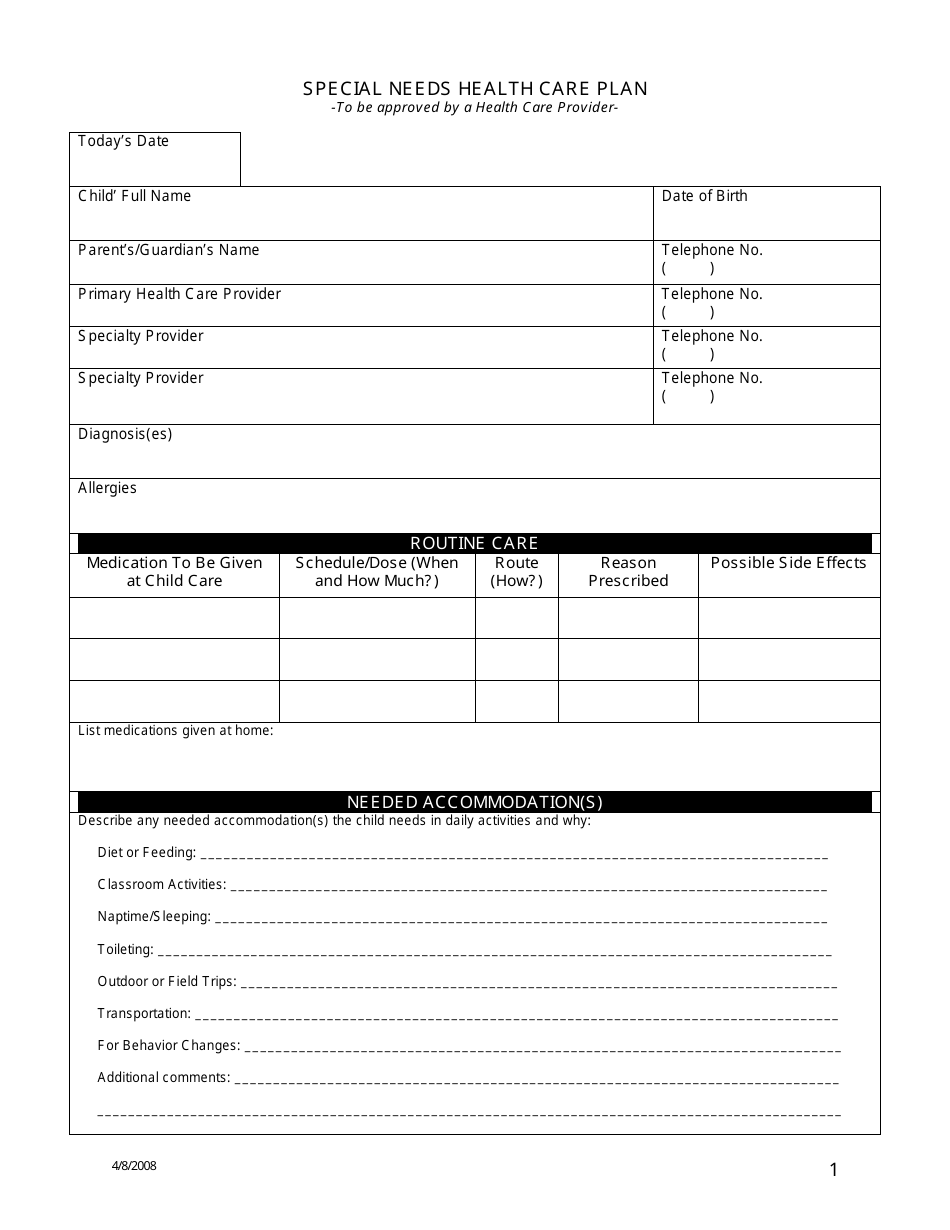 Montana Special Needs Health Care Plan Form - Fill Out, Sign Online and ...