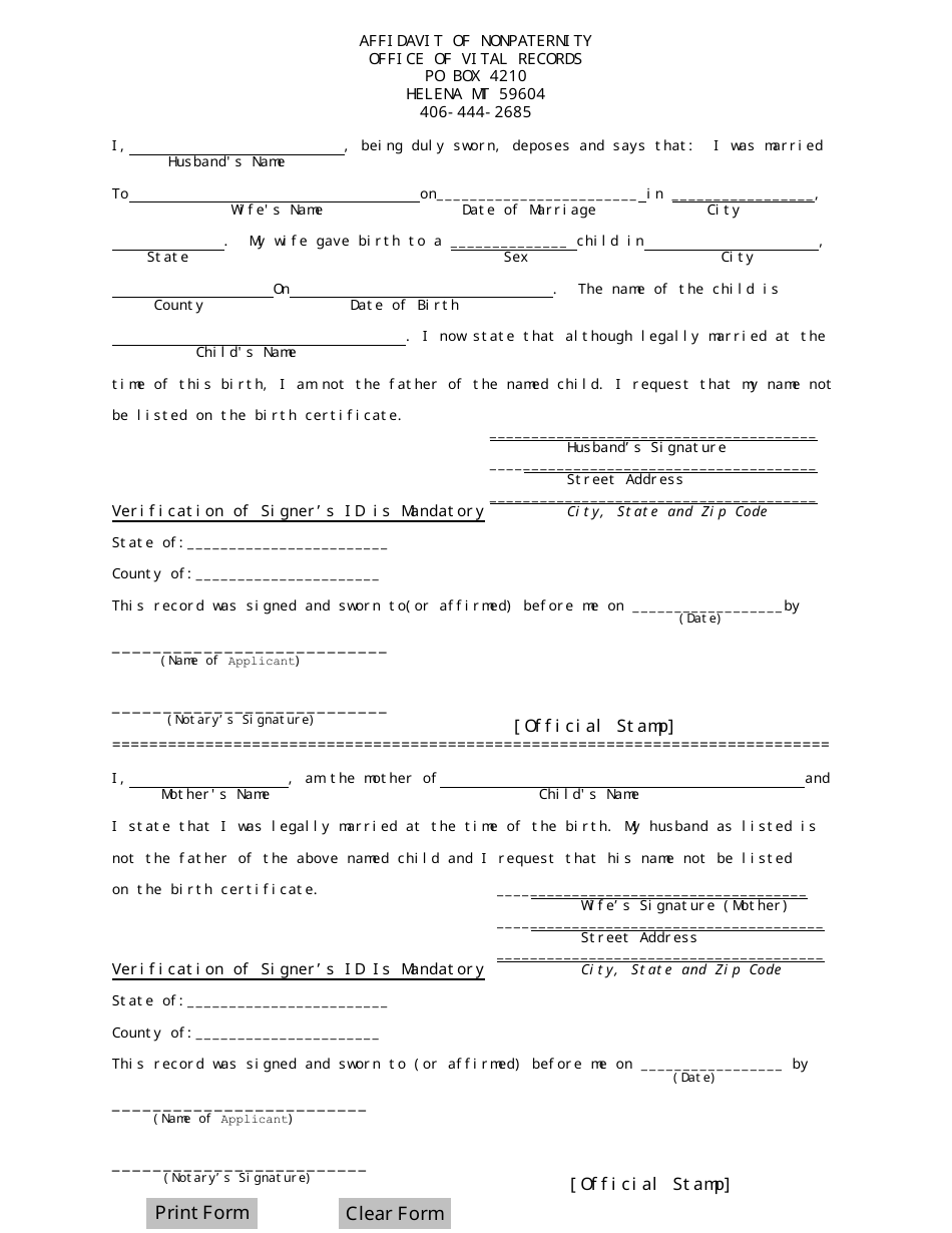 Montana Affidavit of Nonpaternity - Fill Out, Sign Online and Download ...