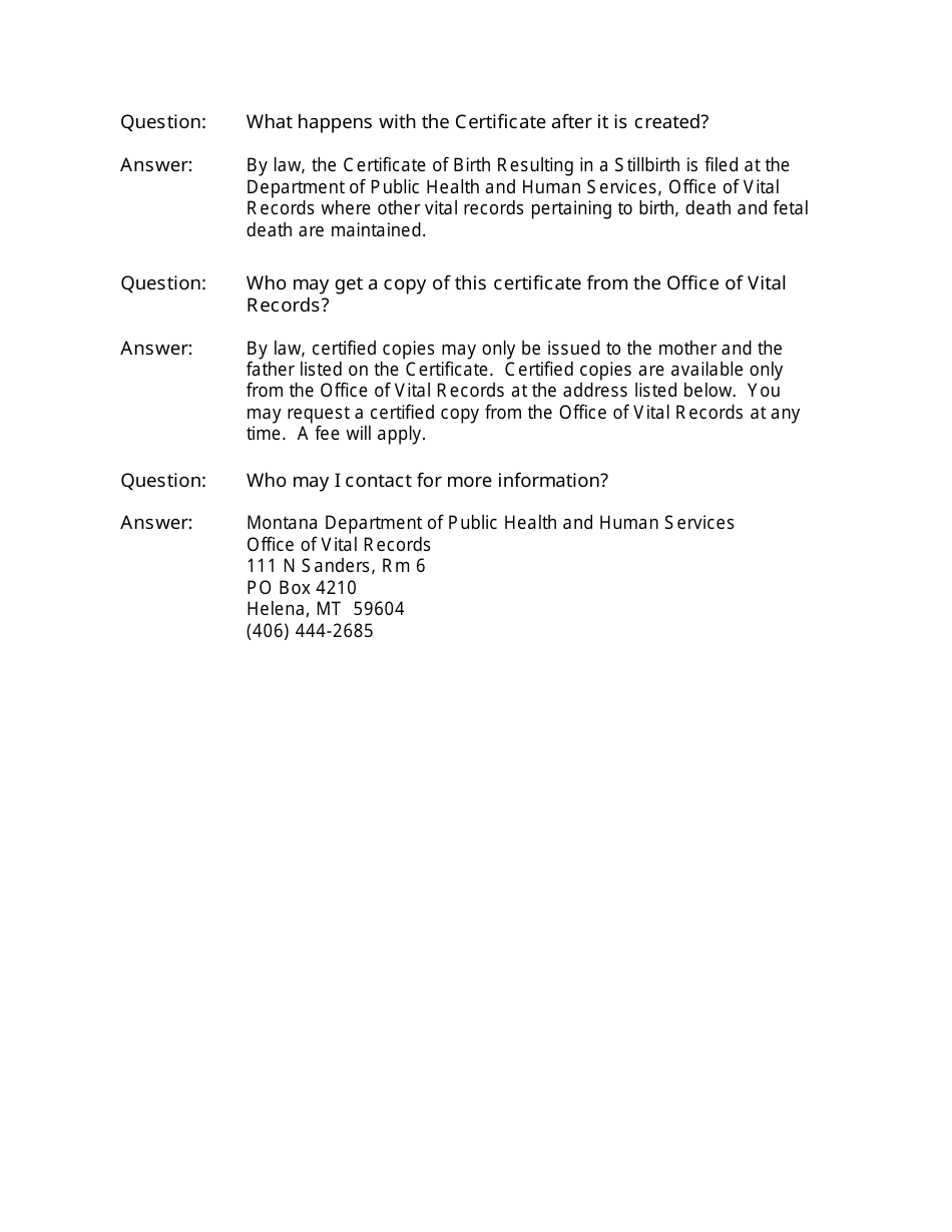 Certificate of Birth Resulting in a Stillbirth - Montana, Page 2