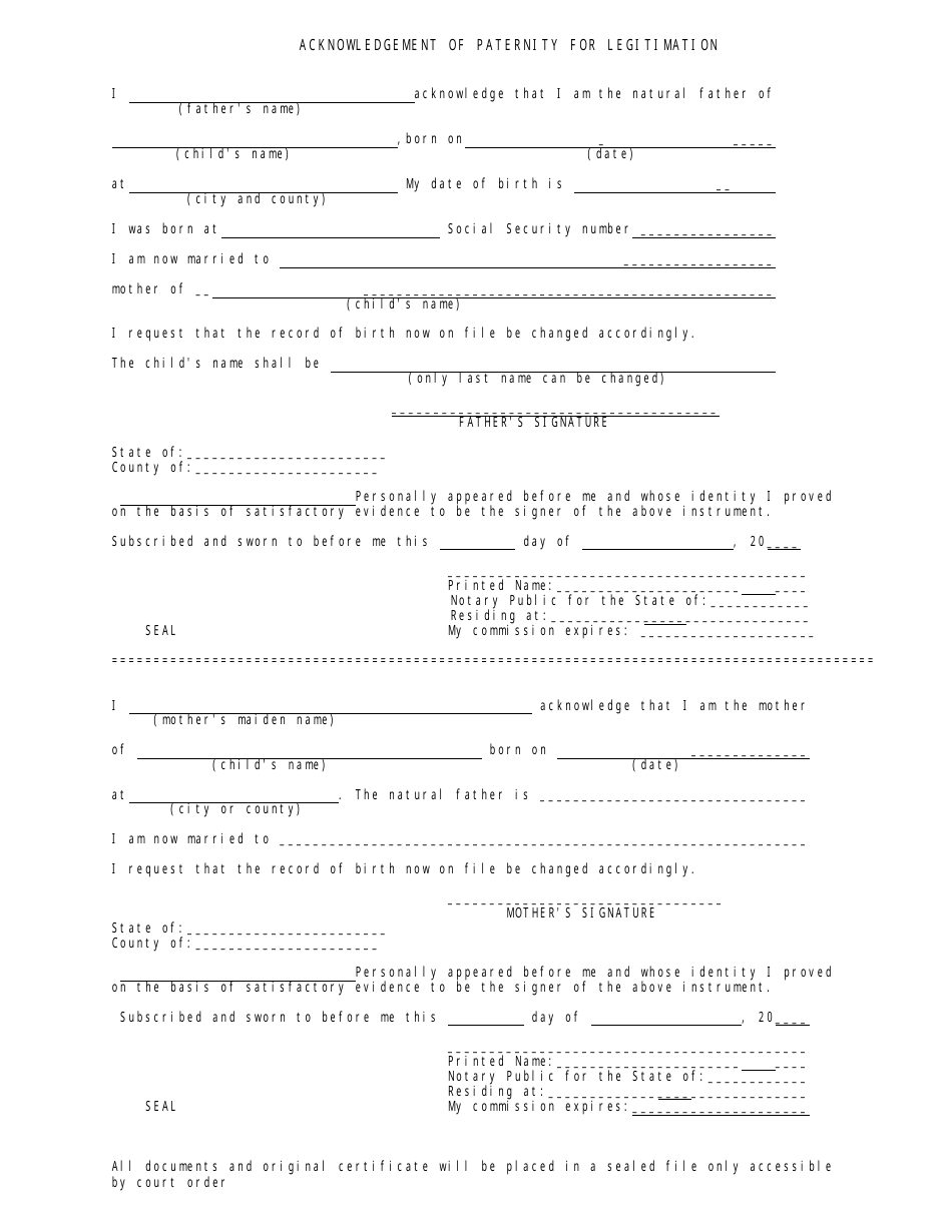 Montana Acknowledgement of Paternity for Legitimation - Fill Out, Sign ...