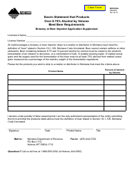 Document preview: Form BEERSS Sworn Statement That Products Over 8.75% Alcohol by Volume Meet Beer Requirements - Brewery or Beer Importer Application Supplement - Montana