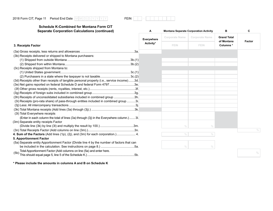 Form CIT Montana Corporate Income Tax Return - Montana, Page 11