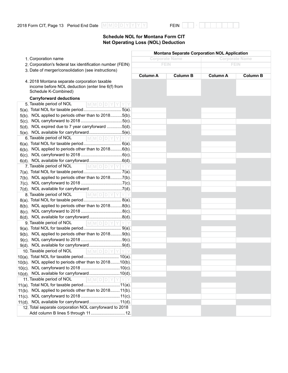 Form CIT Montana Corporate Income Tax Return - Montana, Page 13