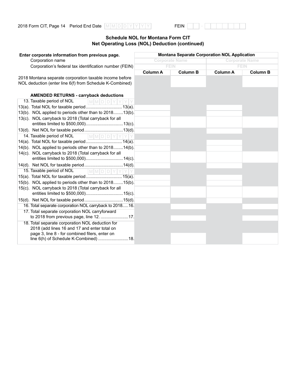 Form CIT Montana Corporate Income Tax Return - Montana, Page 14