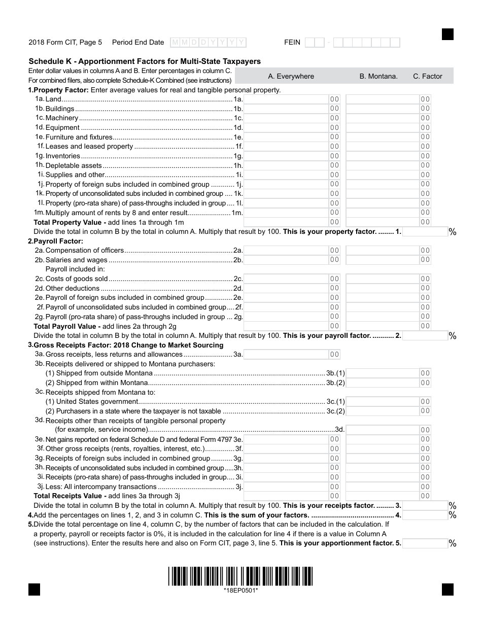 Form CIT Montana Corporate Income Tax Return - Montana, Page 5