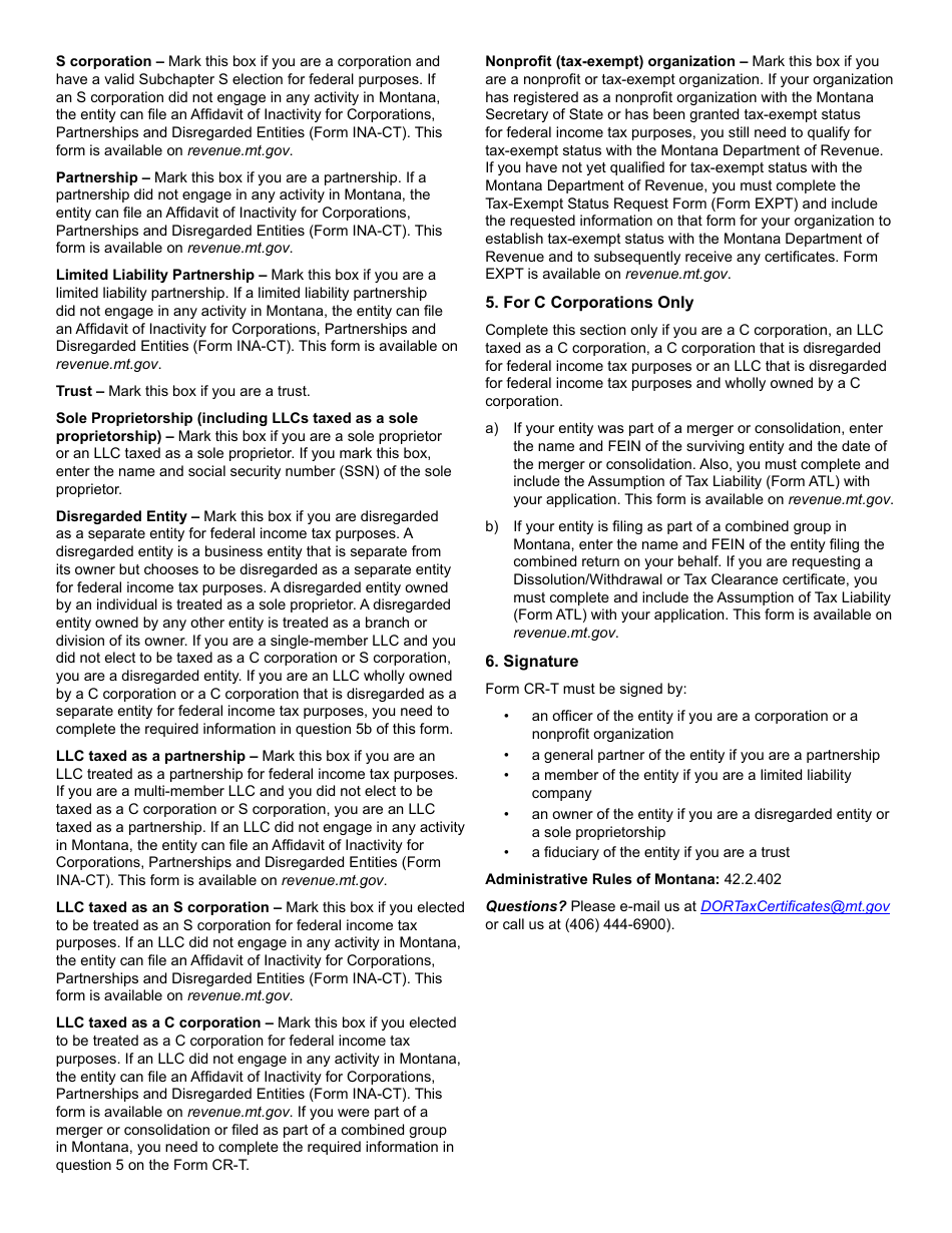 Form CR-T Application for Tax Certificate - Montana, Page 3