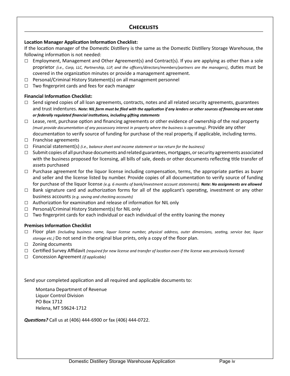 Form DDWHAPP Domestic Distillery Storage Warehouse Application - Montana, Page 4