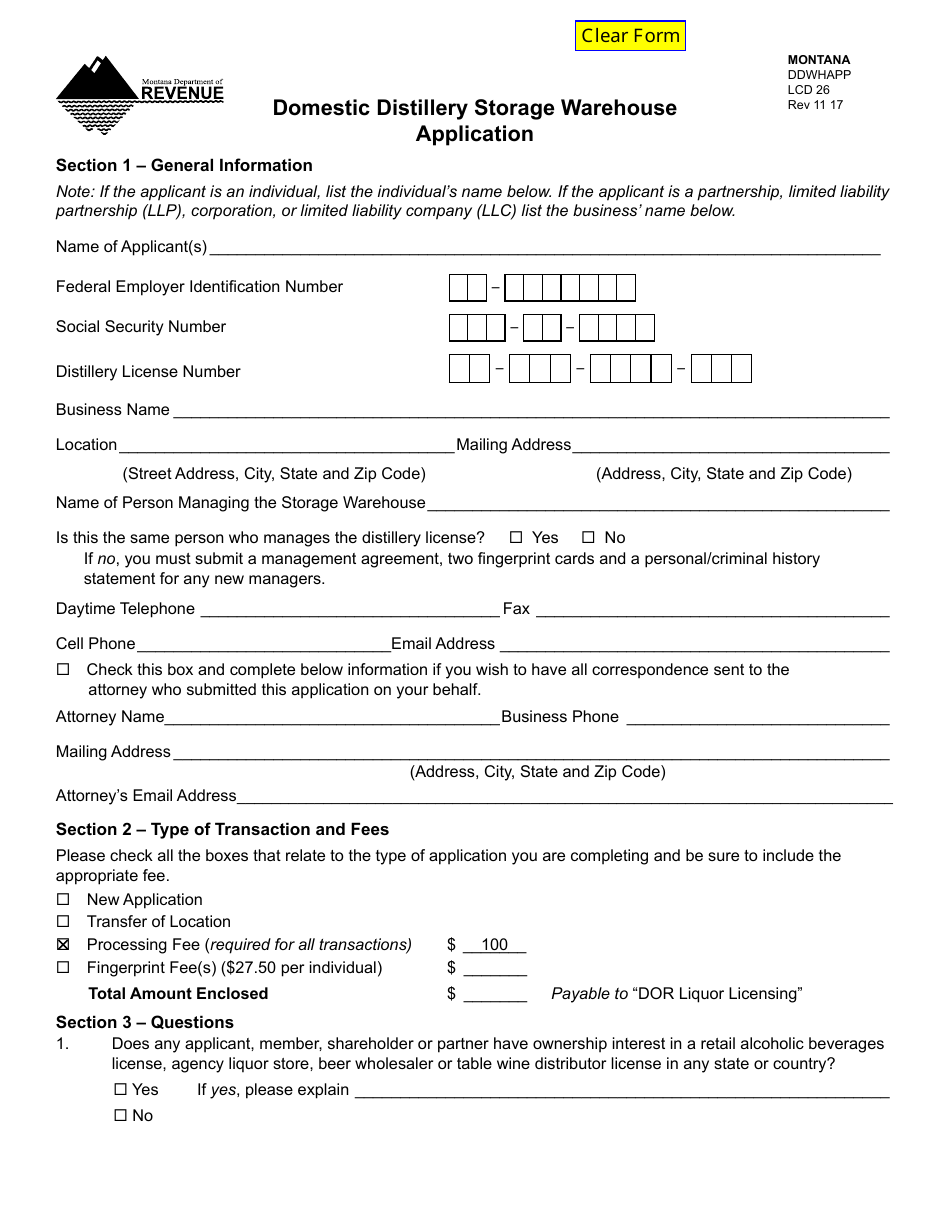 Form DDWHAPP Domestic Distillery Storage Warehouse Application - Montana, Page 5