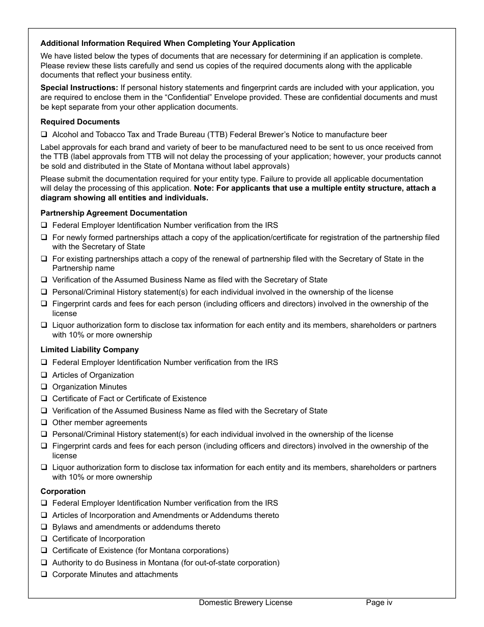 Form DBLA Domestic Brewery License - Montana, Page 4