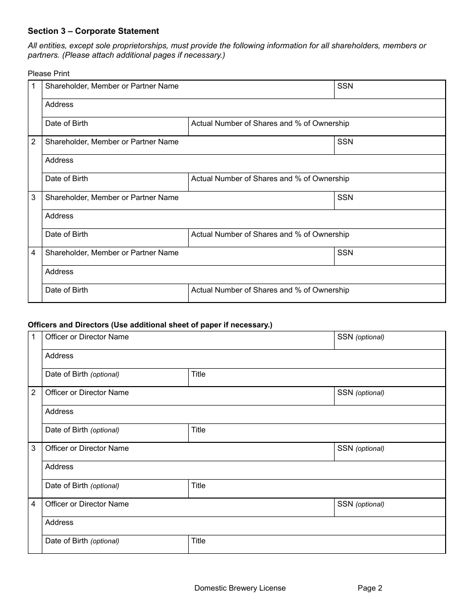 Form DBLA Domestic Brewery License - Montana, Page 8
