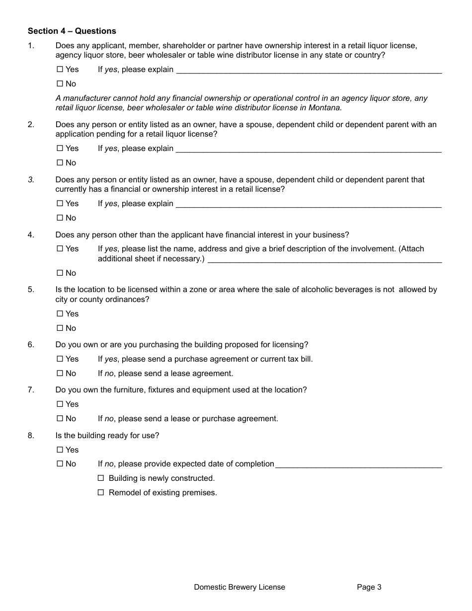 Form DBLA Domestic Brewery License - Montana, Page 9