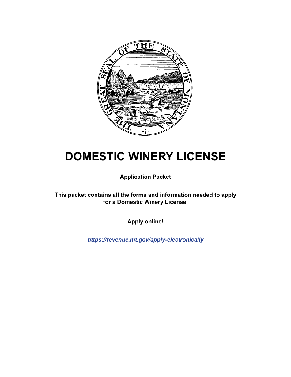 Form DWL Domestic Winery License - Montana, Page 1