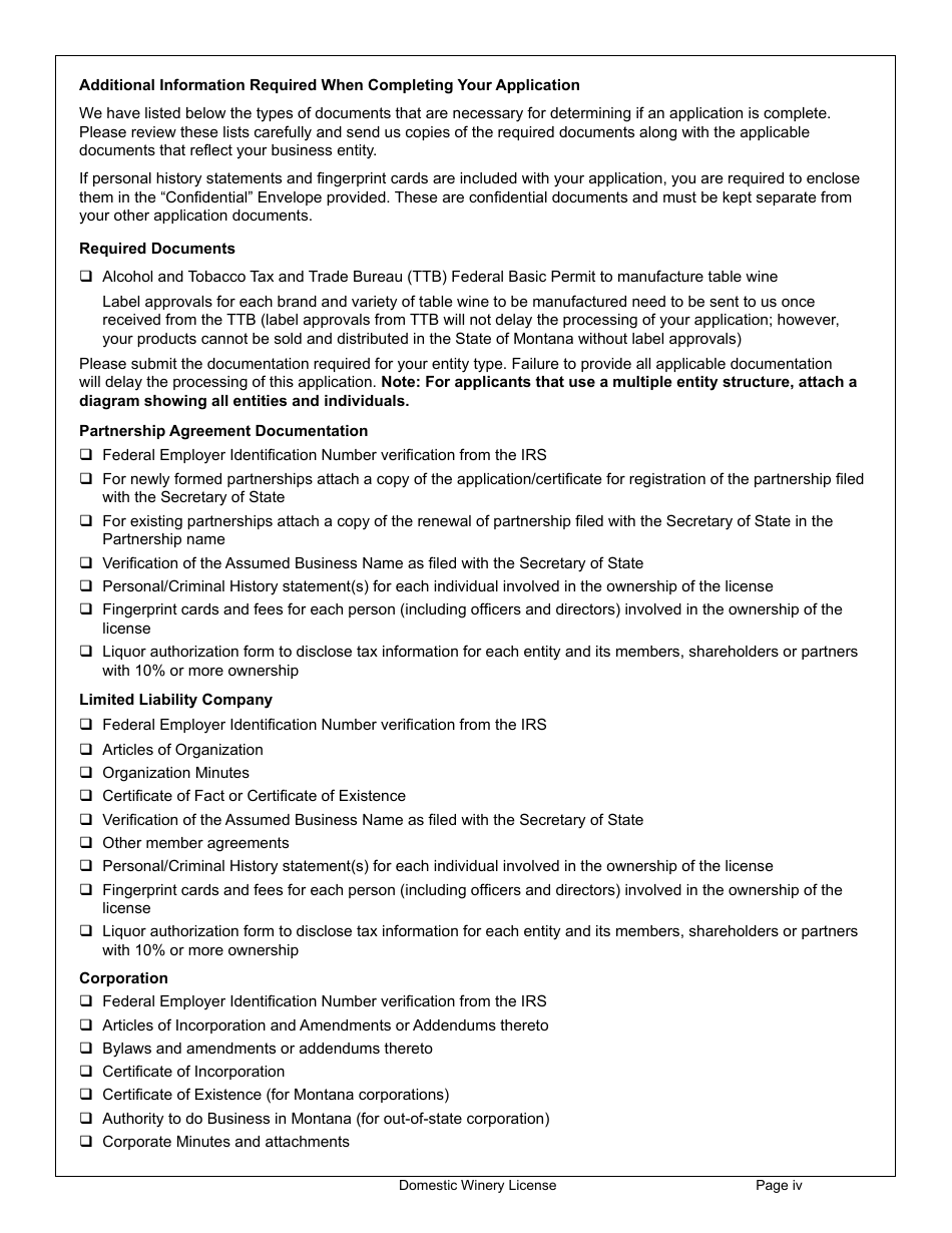 Form DWL Domestic Winery License - Montana, Page 4