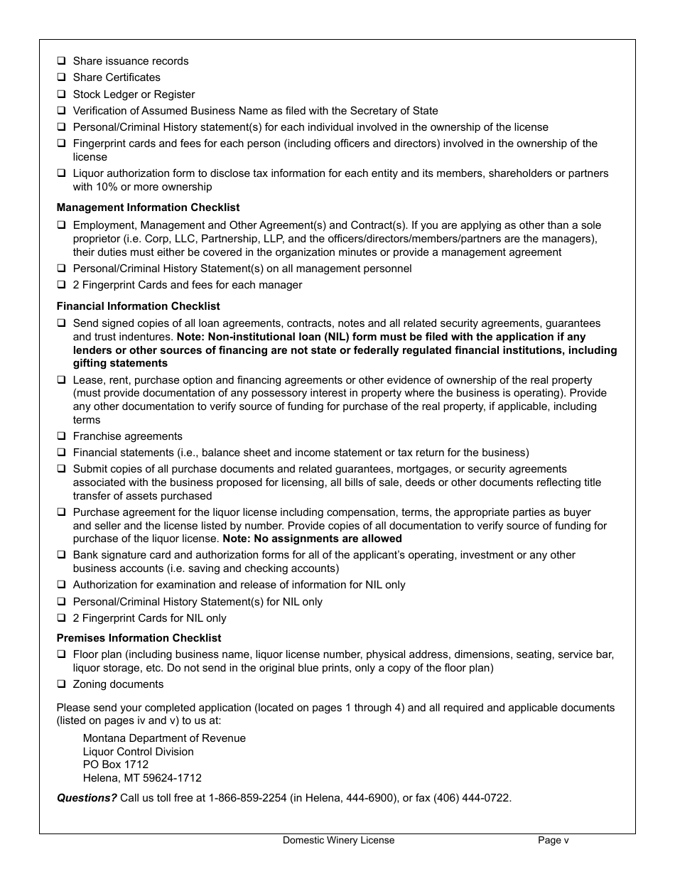 Form DWL Domestic Winery License - Montana, Page 5