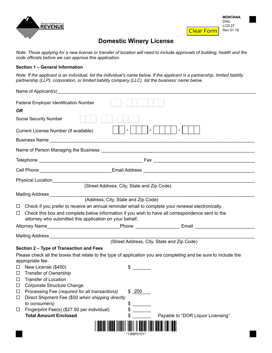 Form DWL Domestic Winery License - Montana, Page 7