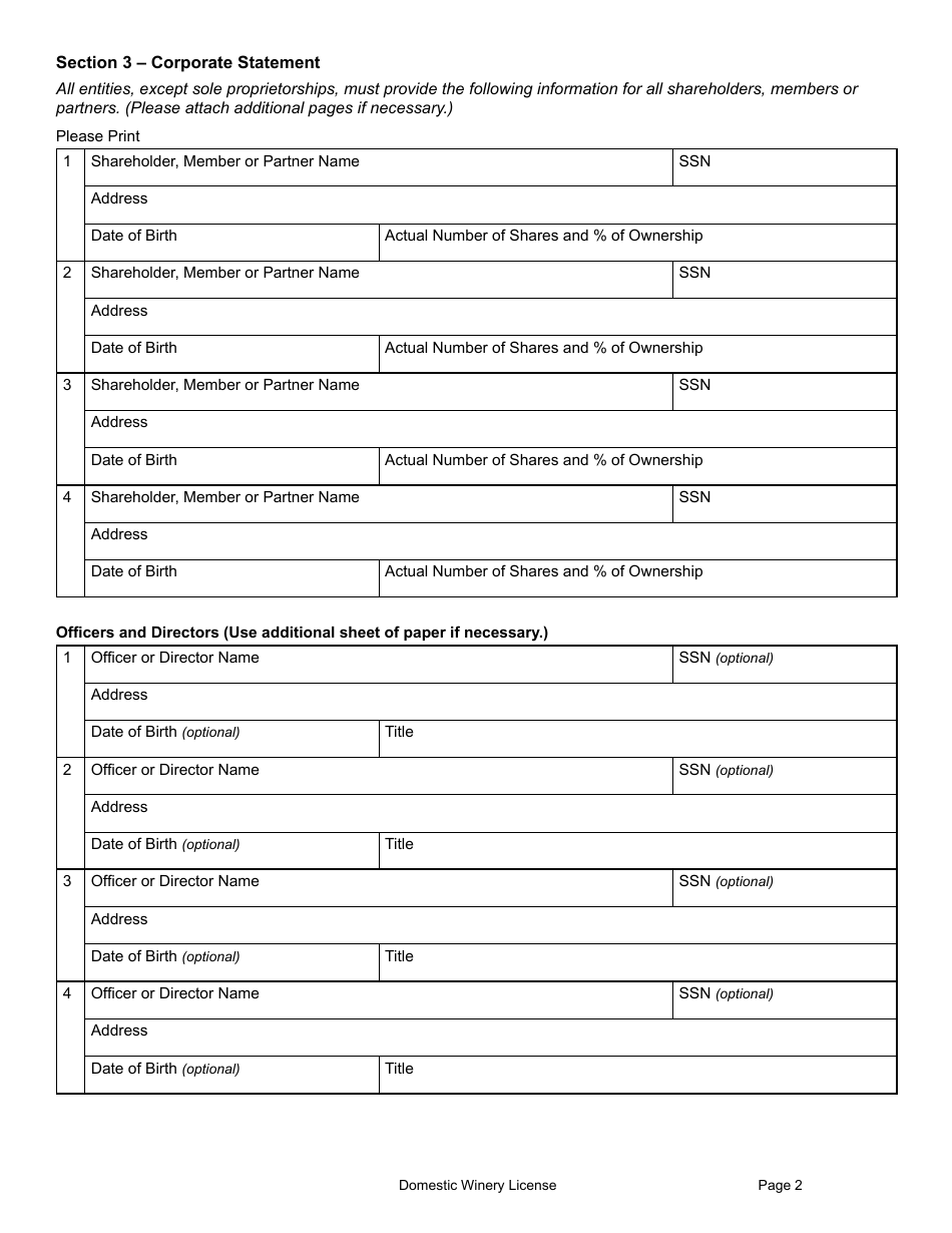 Form DWL Domestic Winery License - Montana, Page 8