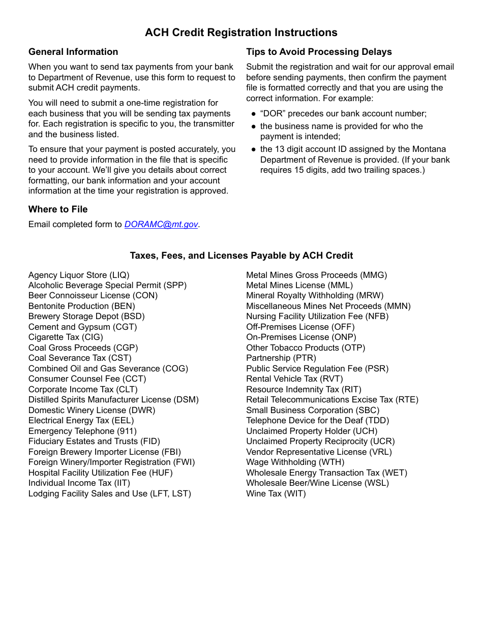 Form ETR Montana ACH Credit Payment Registration - Montana, Page 2