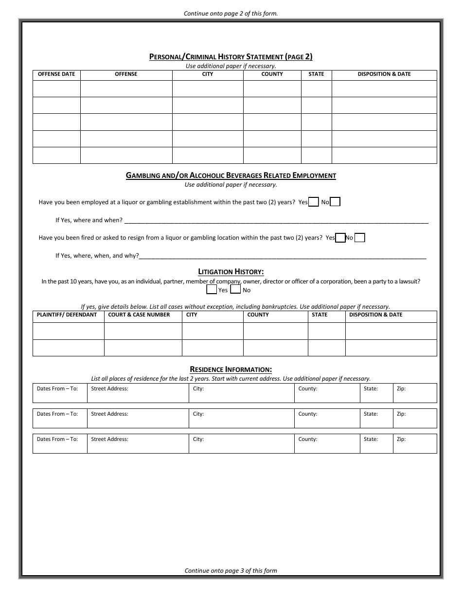 Form 10 Personal / Criminal History Statement - Montana, Page 2