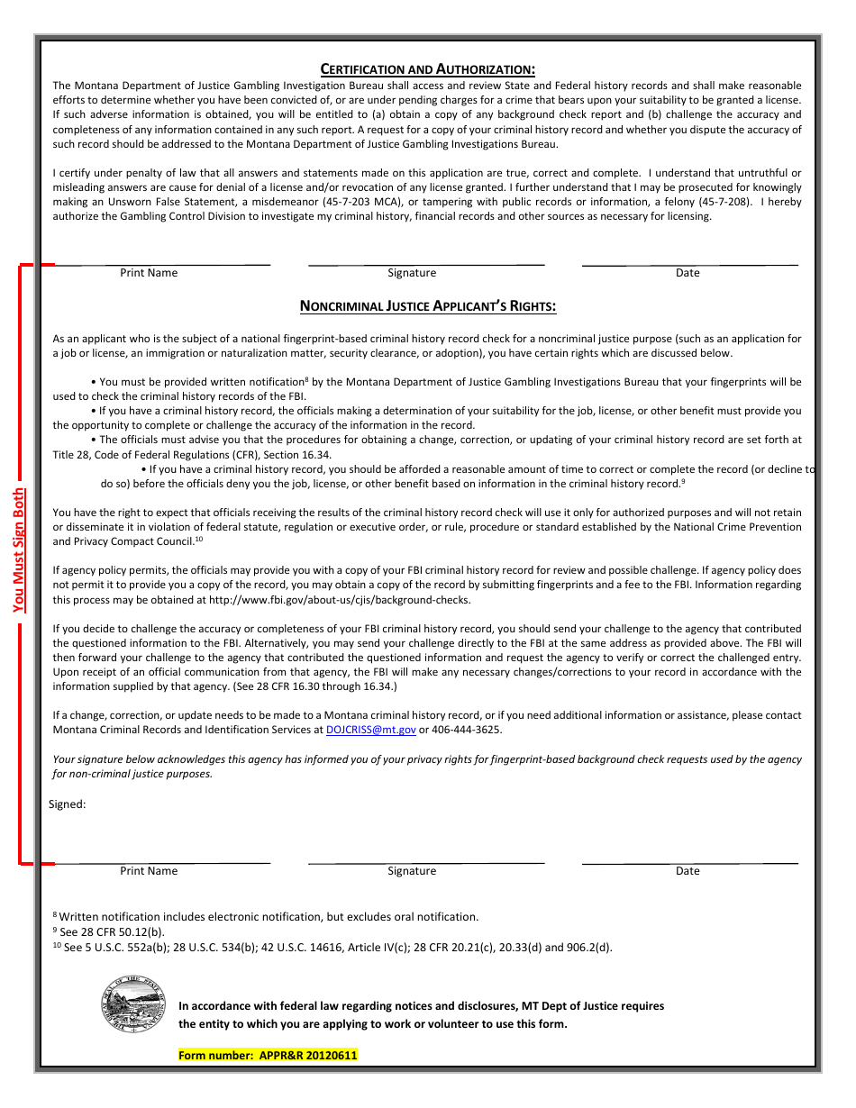 Form 10 Personal / Criminal History Statement - Montana, Page 3