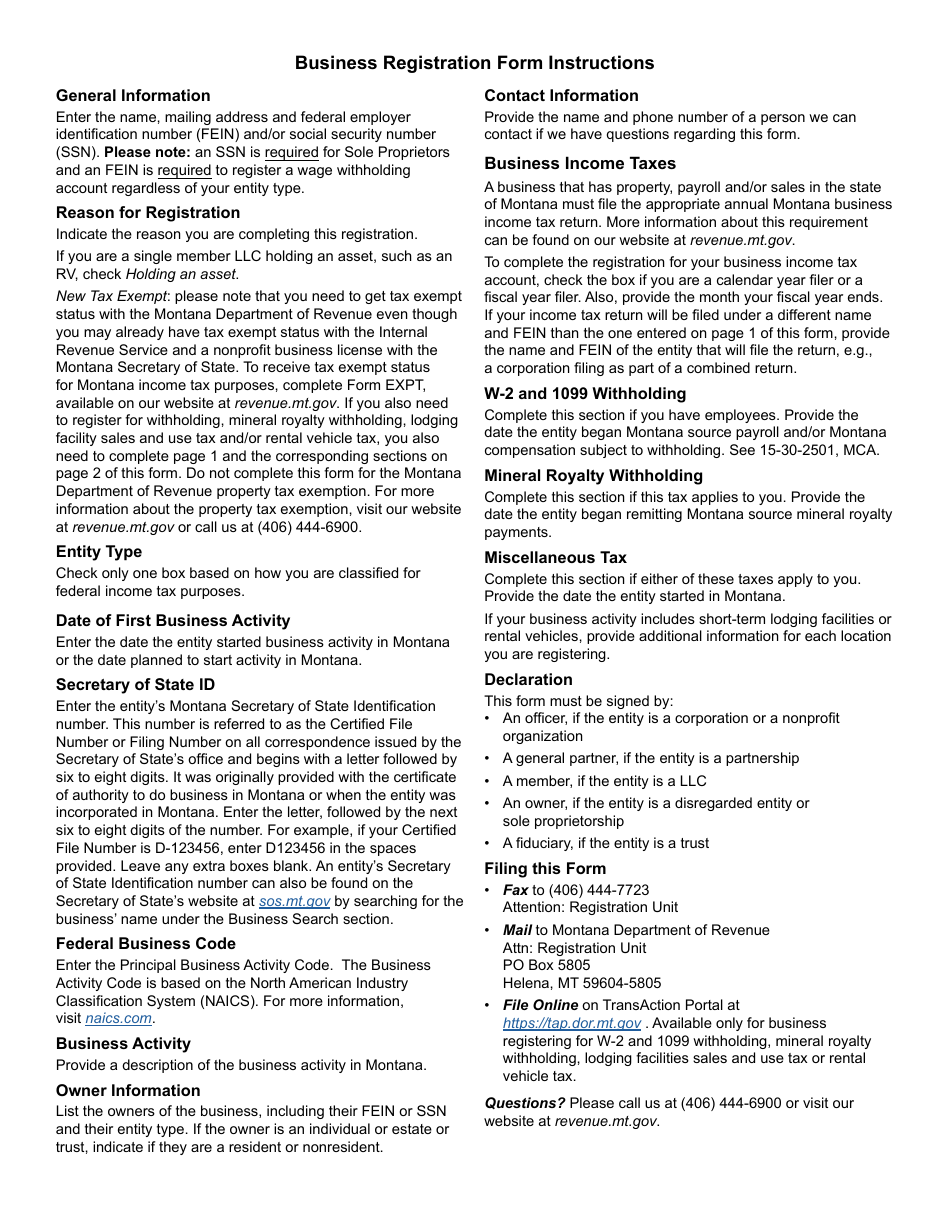 Form GEN REG Business Registration - Montana, Page 3