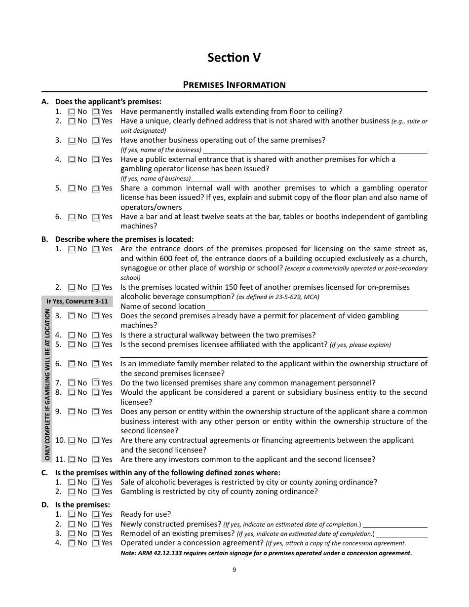 Form 5 Alcoholic Beverages - Gambling Operator Combined on-Premises License Application - Montana, Page 10