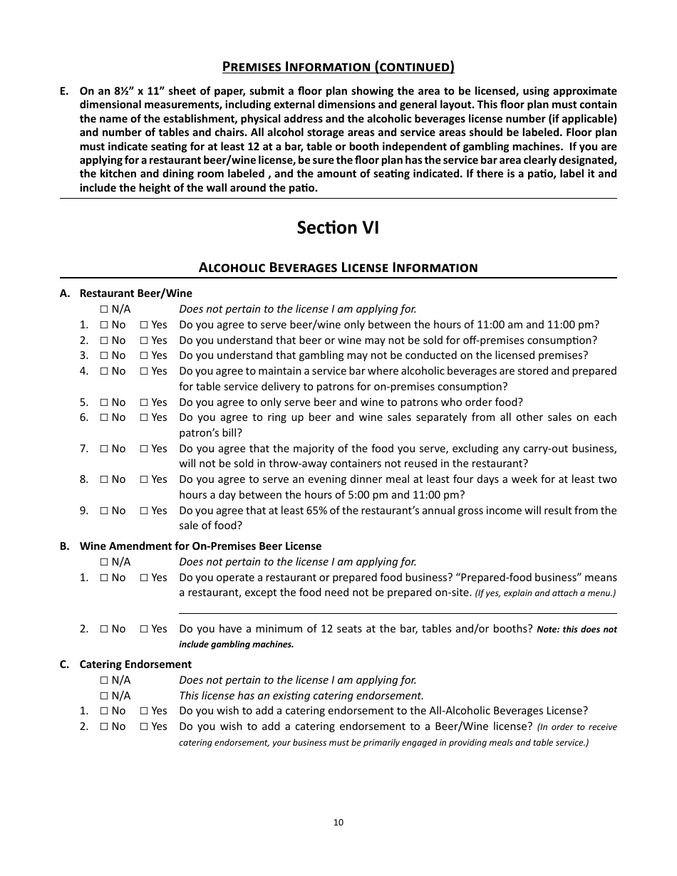 Form 5 Alcoholic Beverages - Gambling Operator Combined on-Premises License Application - Montana, Page 11