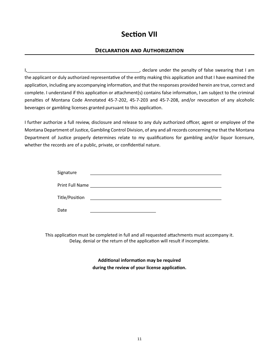 Form 5 Alcoholic Beverages - Gambling Operator Combined on-Premises License Application - Montana, Page 12