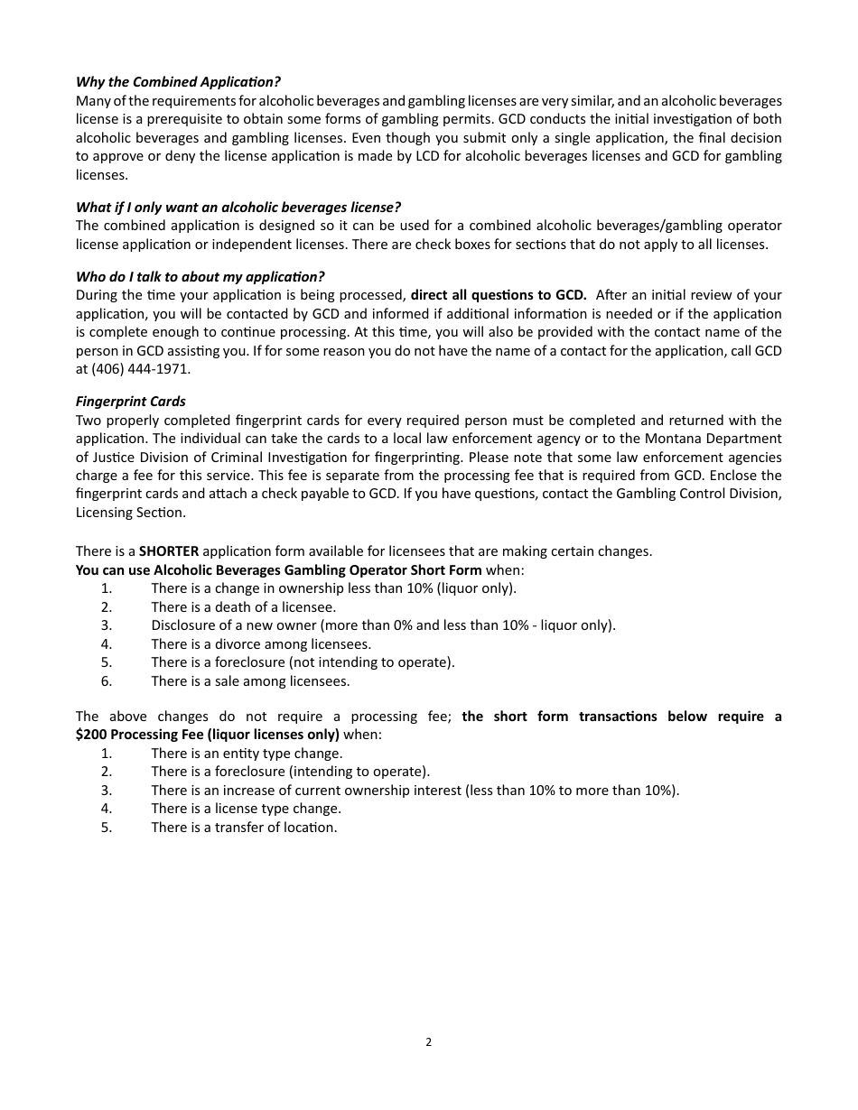 Form 5 Alcoholic Beverages - Gambling Operator Combined on-Premises License Application - Montana, Page 17