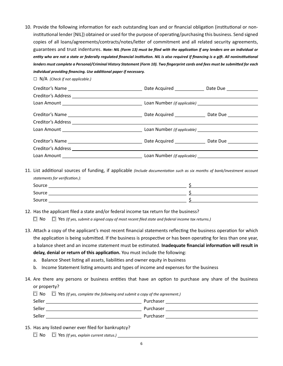 Form 5 Alcoholic Beverages - Gambling Operator Combined on-Premises License Application - Montana, Page 7