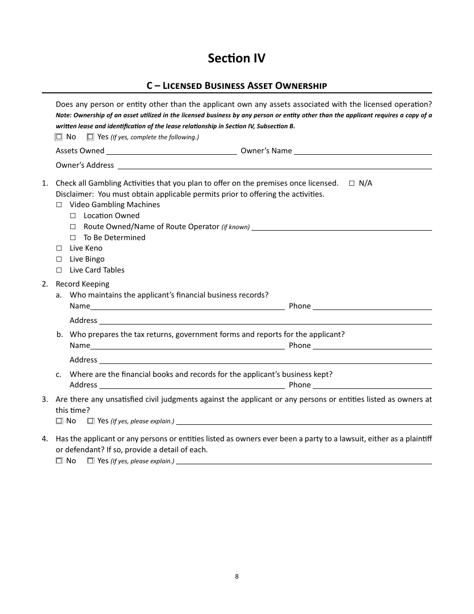 Form 5 Alcoholic Beverages - Gambling Operator Combined on-Premises License Application - Montana, Page 9