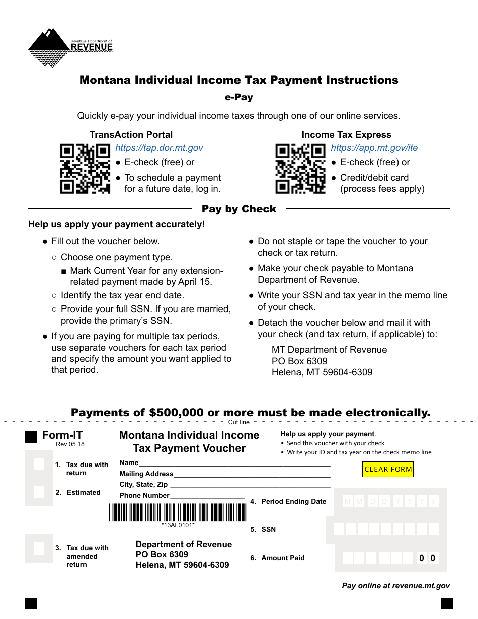 Form IT Montana Individual Income Tax Payment Voucher - Montana, Page 1