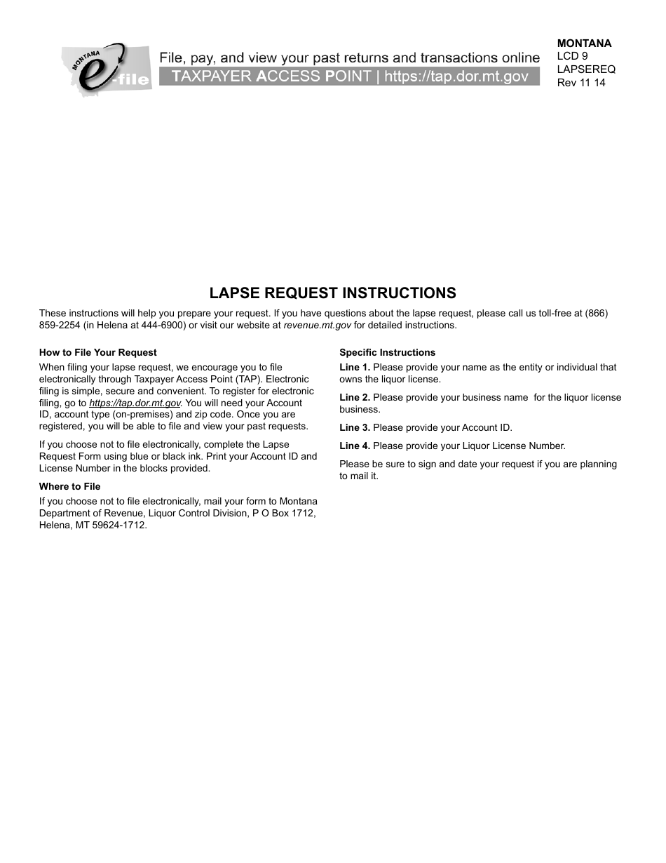 Form LAPSEREQ Lapse Request - Montana, Page 1