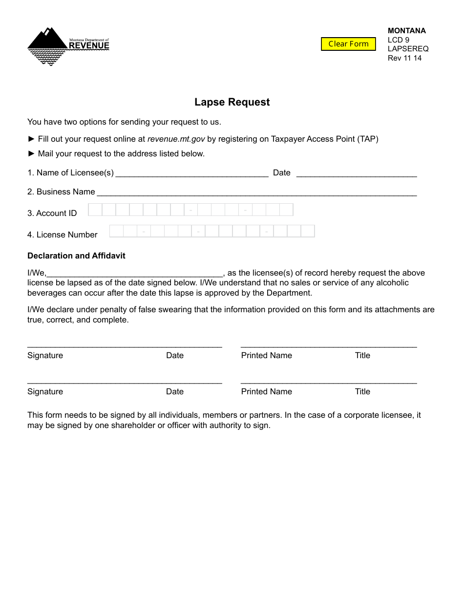 Form LAPSEREQ Lapse Request - Montana, Page 2