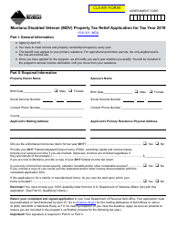 Form MDV Montana Disabled Veteran (Mdv) Property Tax Relief Application Form - Montana