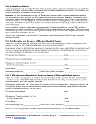 Form MDV Montana Disabled Veteran (Mdv) Property Tax Relief Application Form - Montana, Page 2