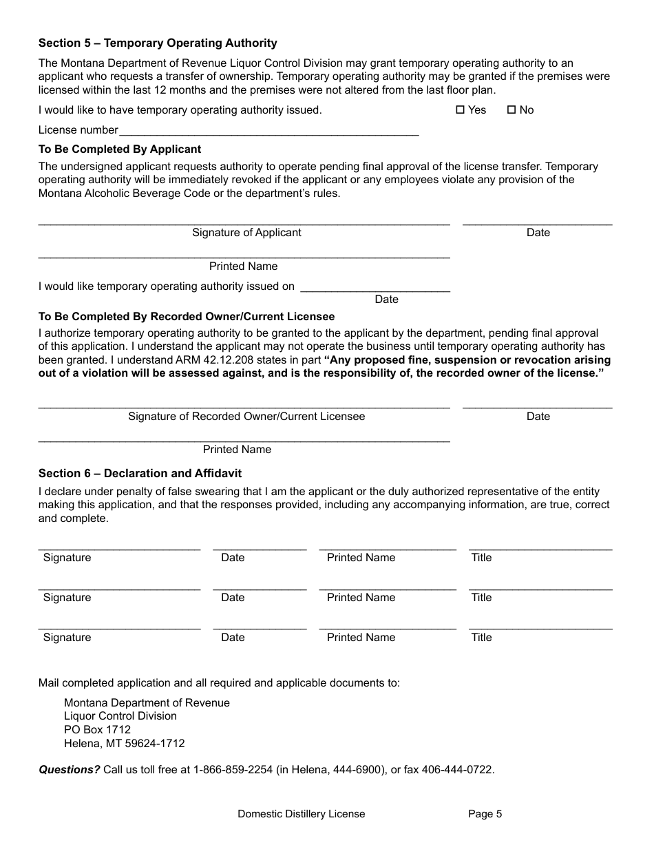 Form MDLA Domestic Distillery License - Montana, Page 11