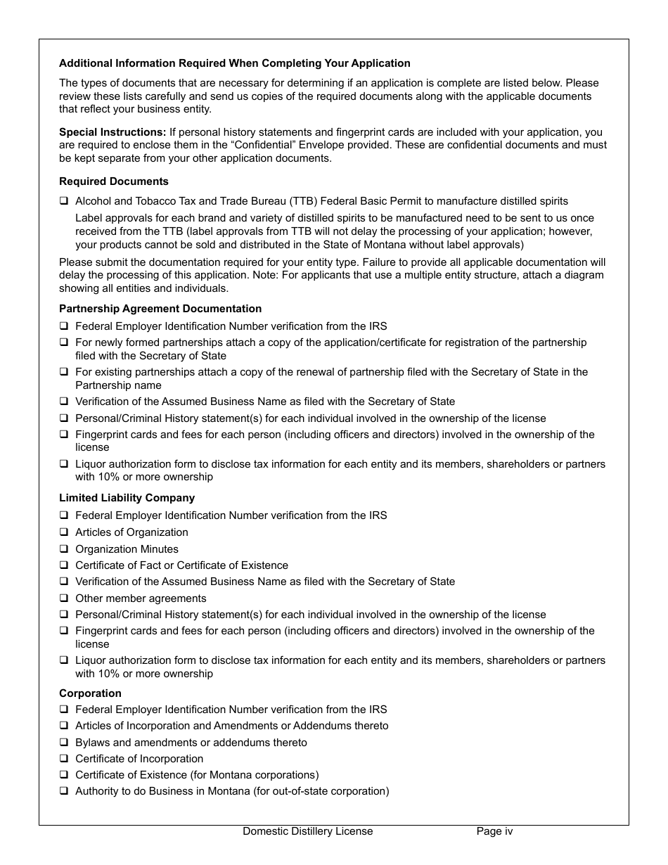 Form MDLA Domestic Distillery License - Montana, Page 4
