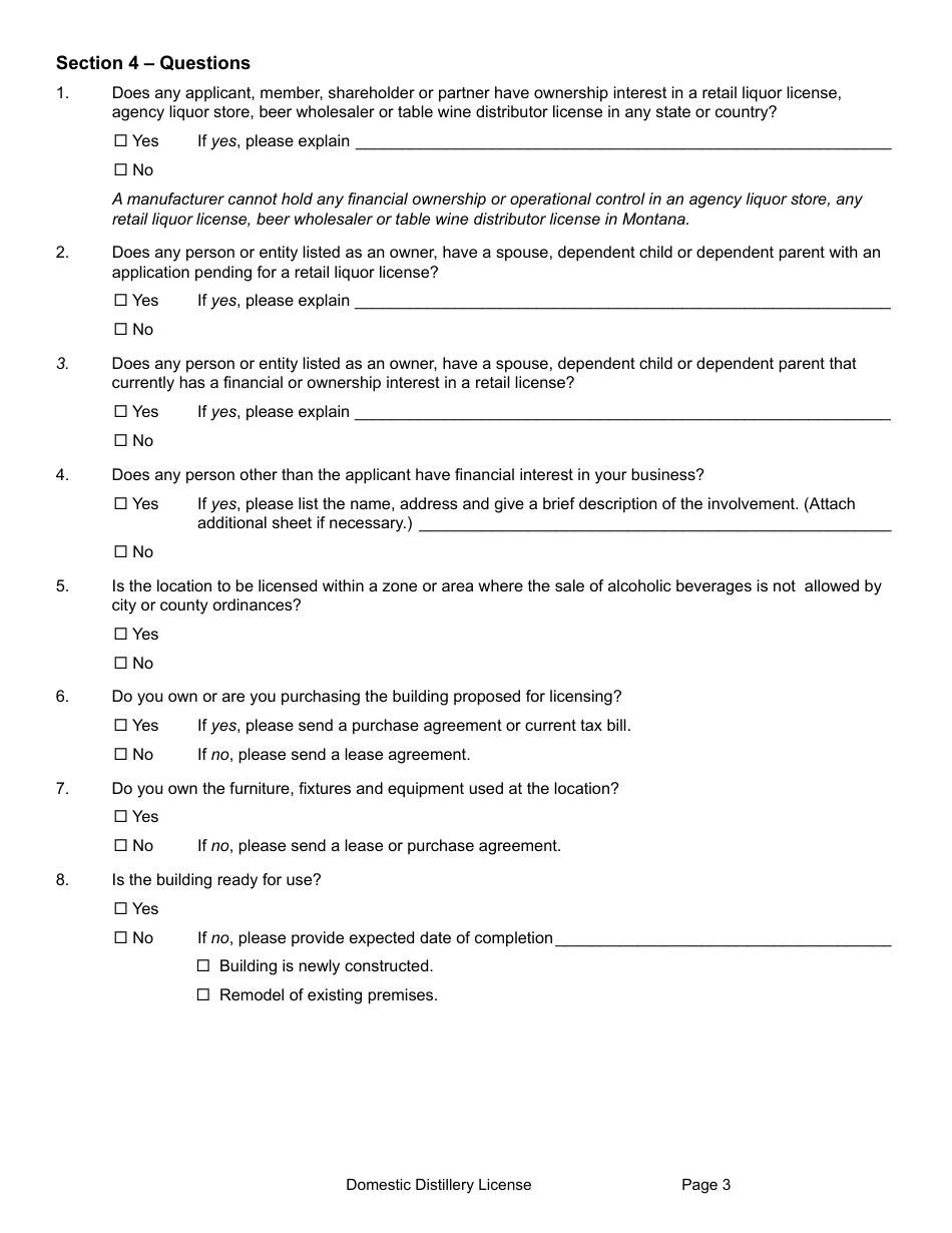 Form MDLA Domestic Distillery License - Montana, Page 9
