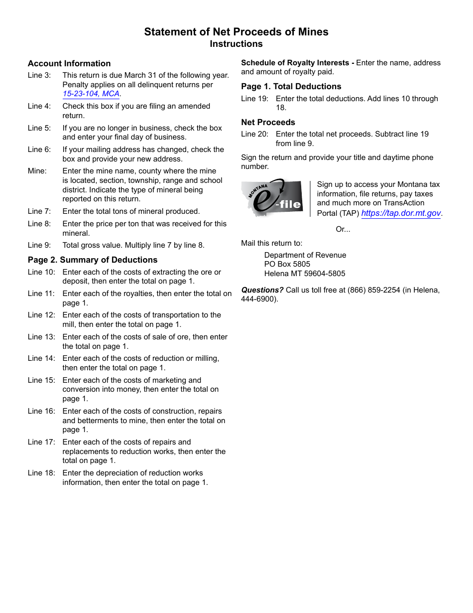 Form MMN Statement of Net Proceeds of Mines - Montana, Page 3