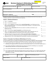 Form MW-4 &quot;Montana Employee's Withholding Allowance and Exemption Certificate&quot; - Montana