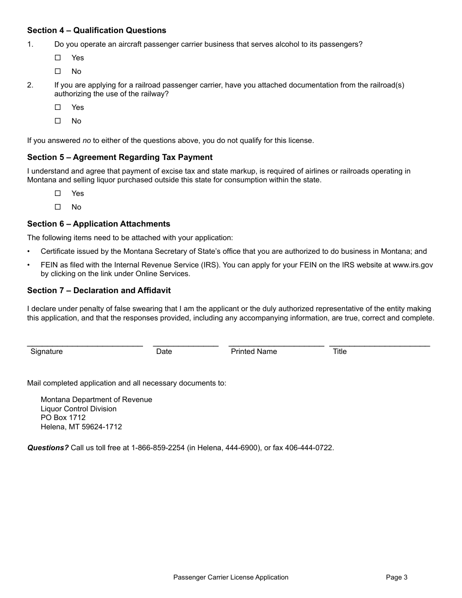 Form PASCA Passenger Carrier License Application - Montana, Page 3