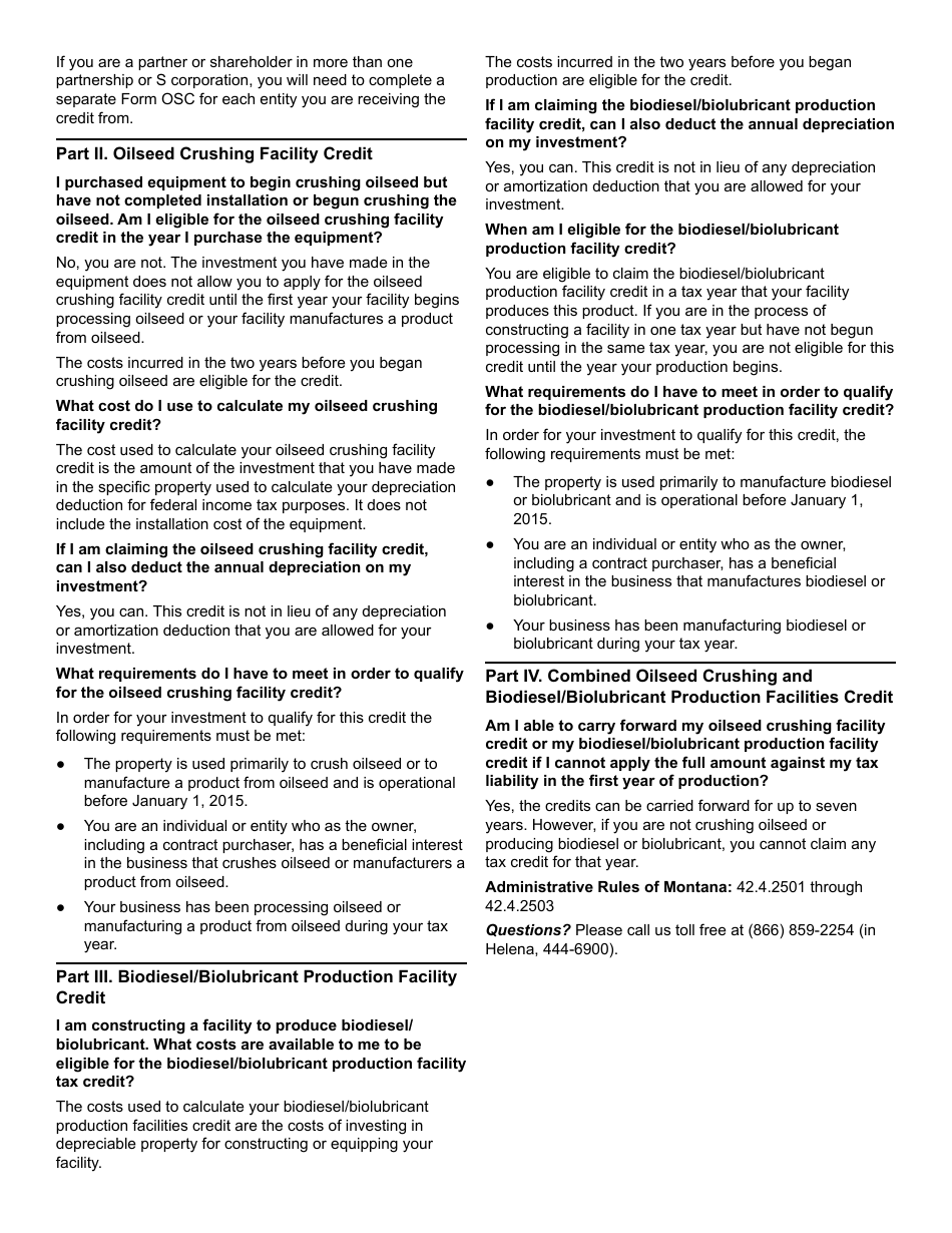 Form OSC Oilseed Crushing and Biodiesel / Biolubricant Production Facilities Credit - Montana, Page 3