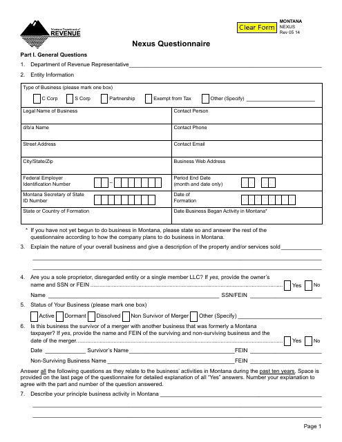 Form NEXUS  Printable Pdf