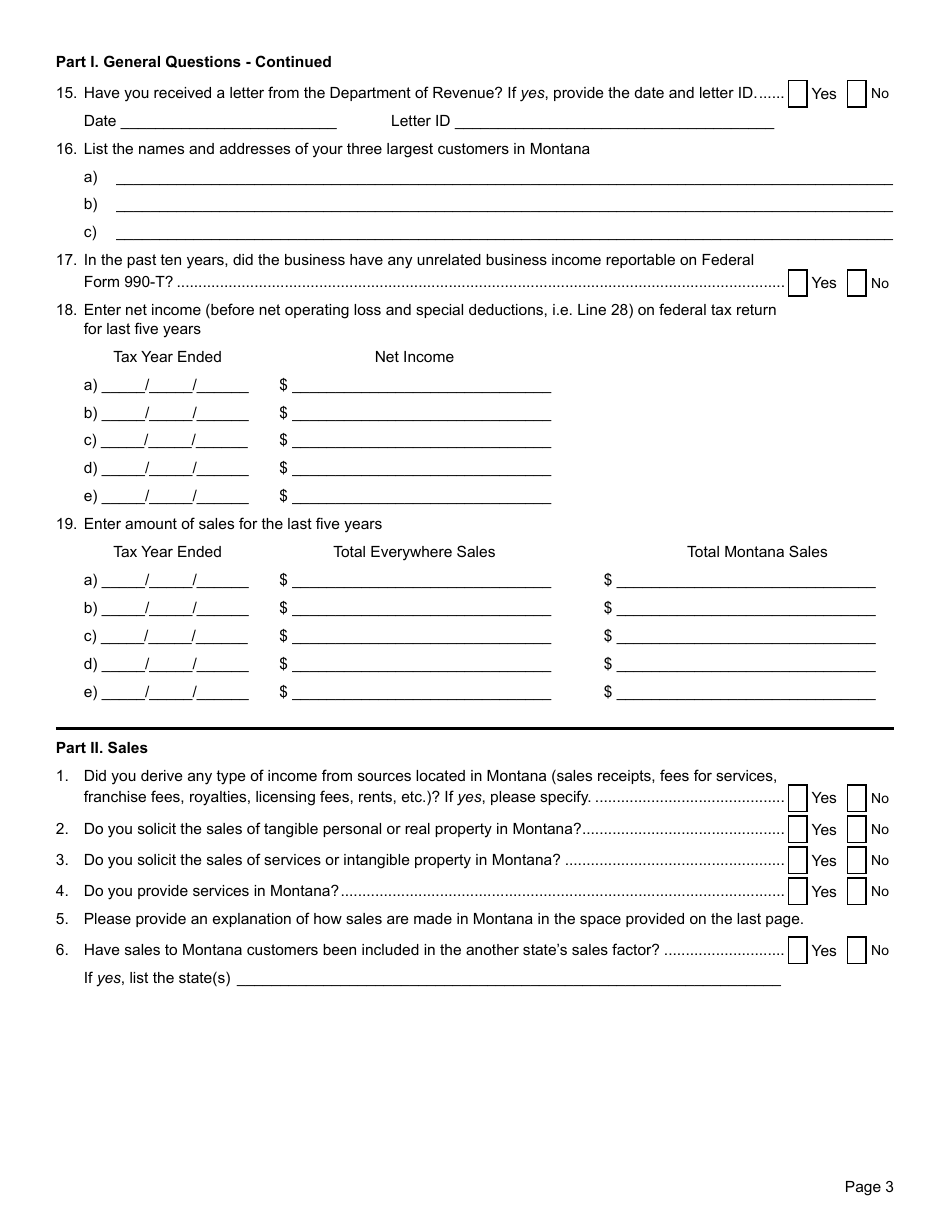 Form NEXUS Nexus Questionnaire - Montana, Page 3