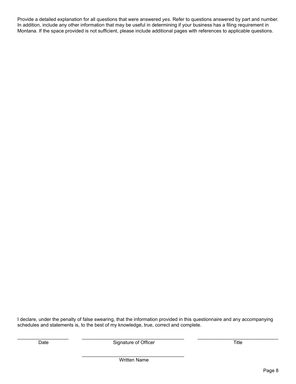 Form NEXUS Nexus Questionnaire - Montana, Page 8