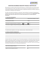Document preview: Montana Business Registry Resale Certificate Form - Montana