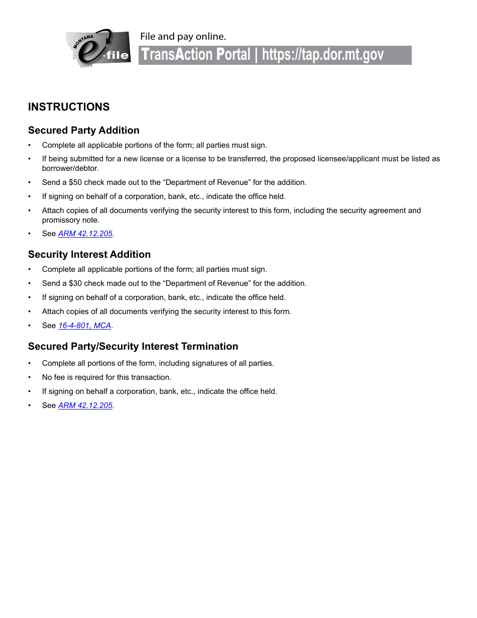 Secured Party / Security Interest Form - Montana, Page 2