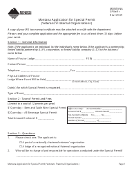 Form SPVETFR Montana Application for Special Permit (Veterans&#039;/Fraternal Organizations) - Montana
