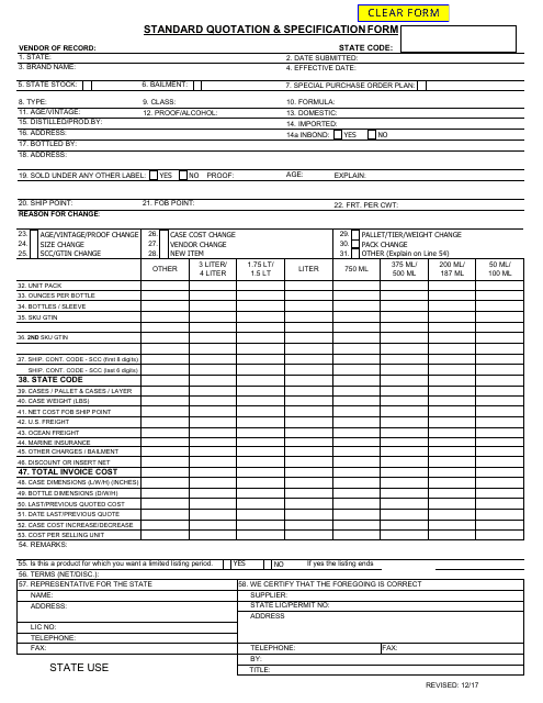 Standard Quotation & Specification Form - Montana